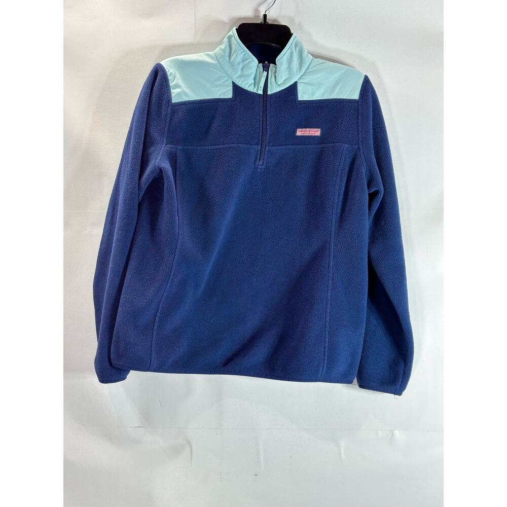 VINEYARD VINES Women's Navy/Aqua Fleece Quarter-Zip Pull-Over Sweatshirt SZ S